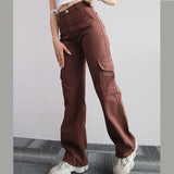 Straight Cargo Pants Women High Waist Baggy Trousers Wide Leg Casual Slim Vintage Y2K Streetwear Pocket Fashion Casual Pants