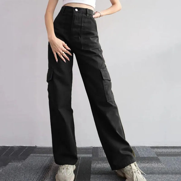 Straight Cargo Pants Women High Waist Baggy Trousers Wide Leg Casual Slim Vintage Y2K Streetwear Pocket Fashion Casual Pants