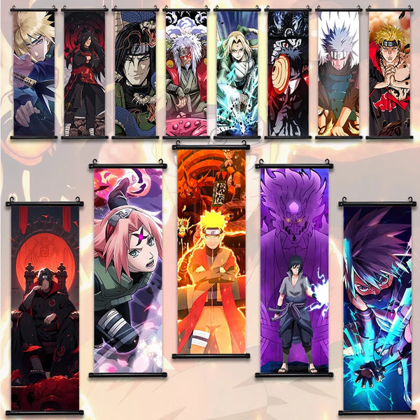 Naruto Hot Japanese Anime Scroll Canvas Wall Hanging Painting Kakashi Home Anime Poster Sasuke Art Room Decoration Kid Gift