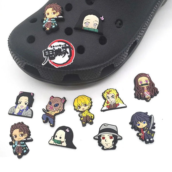 Anime Demon Slayer Tanjirou Cartoon Character Shoe Charms Decrations For Croc Charms Buckle Kids X-mas Gifts Shoe Accessories