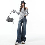 Casual High Waist Straight Wide Leg Jeans
