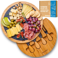 Round Bamboo Cheese Board With Knife Set