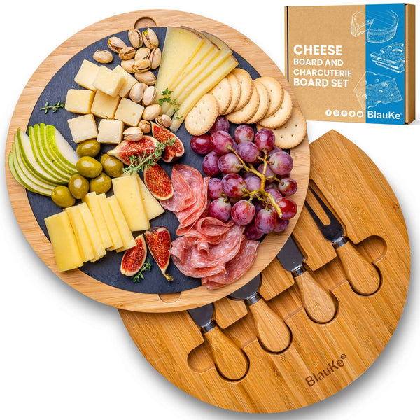 Round Bamboo Cheese Board With Knife Set