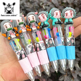 4 Colors Demon Slayer Kamado Tanjirou Nezuko Surrounding Cartoon Mini Ballpoint Pen Student Write Stationery Colour Pencil