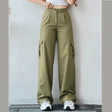 Straight Cargo Pants Women High Waist Baggy Trousers Wide Leg Casual Slim Vintage Y2K Streetwear Pocket Fashion Casual Pants