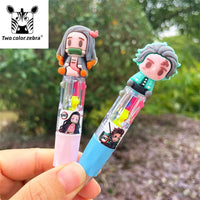 4 Colors Demon Slayer Kamado Tanjirou Nezuko Surrounding Cartoon Mini Ballpoint Pen Student Write Stationery Colour Pencil