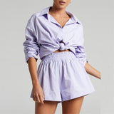 Women Shirt With Mini Shorts Cotton Two Pieces Sets