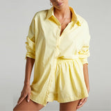 Women Shirt With Mini Shorts Cotton Two Pieces Sets