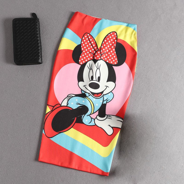 Pencil skirt Cartoon Minnie Mouse Print High Waist Elastic