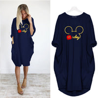 Cute Mickey Print Pocket Loose Dresses Vintage