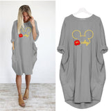 Cute Mickey Print Pocket Loose Dresses Vintage