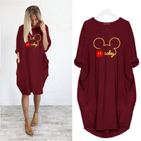 Cute Mickey Print Pocket Loose Dresses Vintage