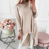 Asymmetrical Blouse O-neck Long Sleeve