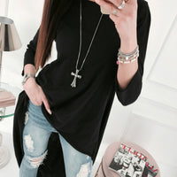 Asymmetrical Blouse O-neck Long Sleeve