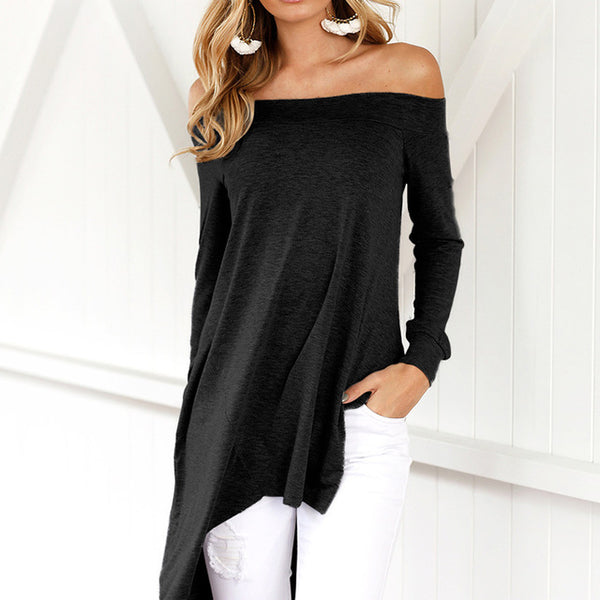 Asymmetrical Blouse O-neck Long Sleeve