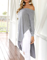 Asymmetrical Blouse O-neck Long Sleeve