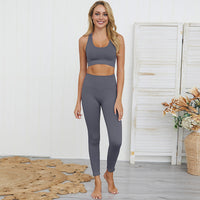 2 Pc. Yoga Sets Quick Dry Sport Suit Crop Top Shockproof Gym Bra Seamless Leggings