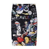 Pencil Skirt Graffiti Cartoon Disney Print High Waist Slim Skirts Black