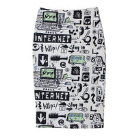 Pencil Skirt Graffiti Cartoon Disney Print High Waist Slim Skirts Black