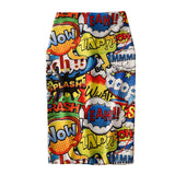 Pencil Skirt Graffiti Cartoon Disney Print High Waist Slim Skirts White