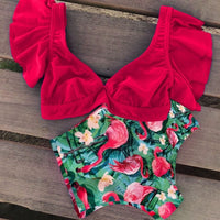 Floral Ruffled Hem Bikini Set