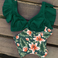 Floral Ruffled Hem Bikini Set