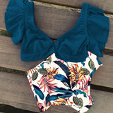 Floral Ruffled Hem Bikini Set